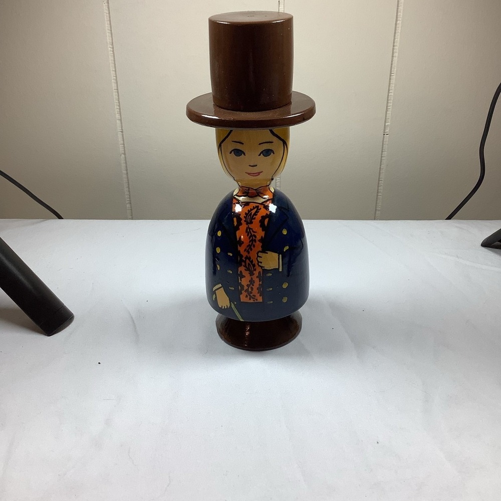 Hand Painted Wooden Figurine with Top‎ Hat Folk Art